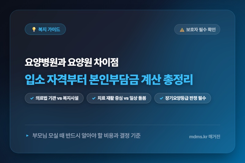 부모님 모실 때 필수 확인! 요양병원 요양원 차이점 및 본인부담금 계산 10분 총정리
