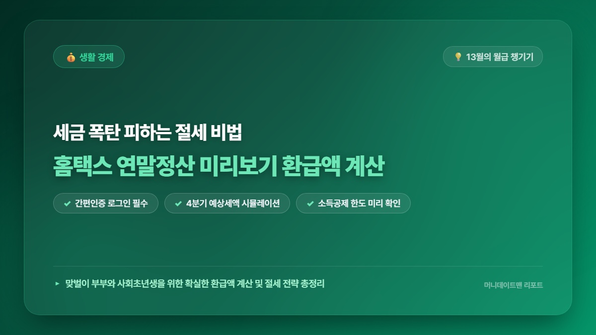 [정보] 연말정산 미리보기 서비스 홈택스 환급액 계산 및 13월의 월급 챙기는 꿀팁