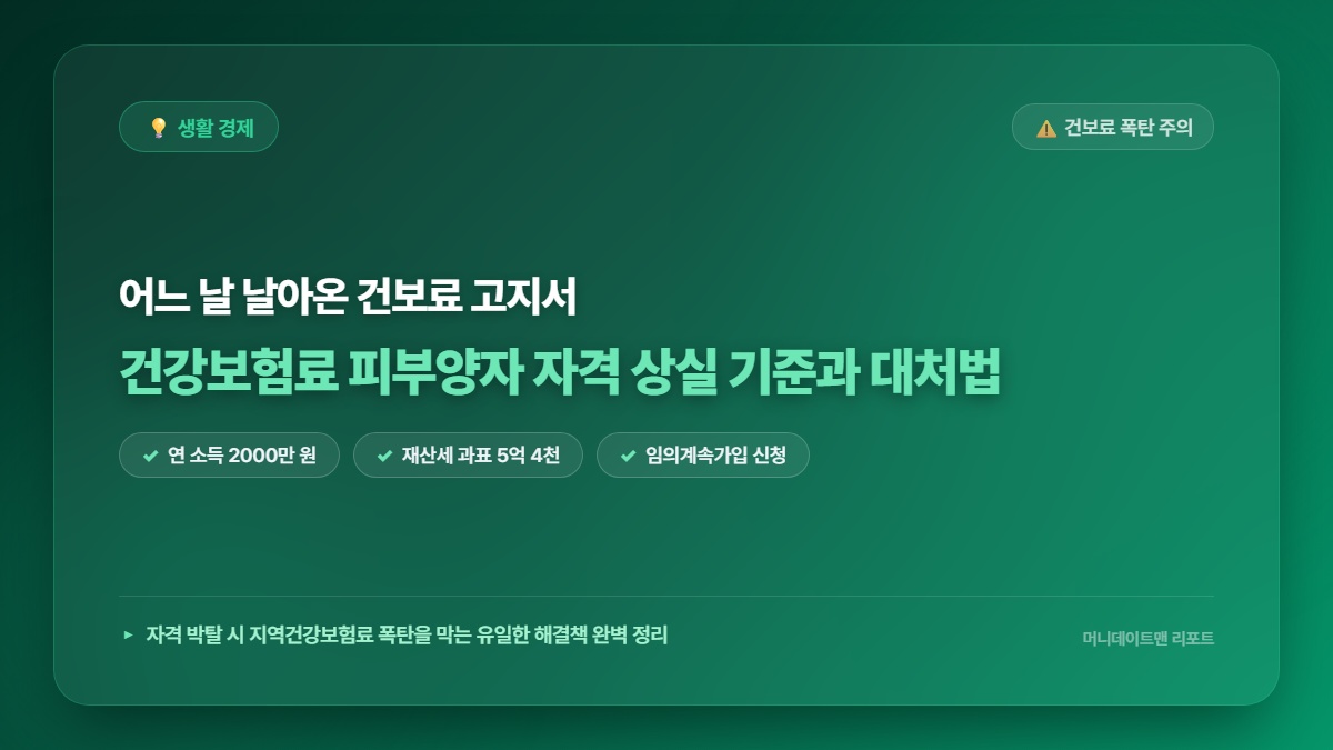 [정보] 건강보험료 피부양자 자격 상실 조건 연 소득 2000만원 재산세 과표 5억 4천 기준 및 대처법