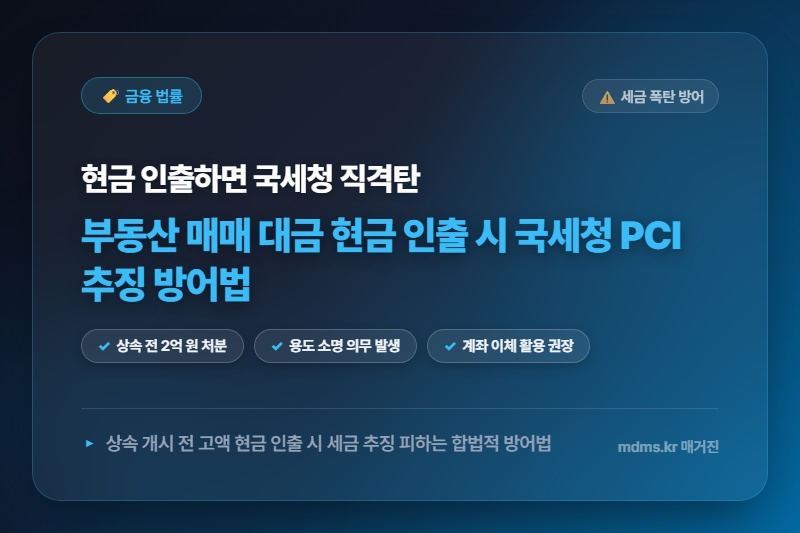 사망 전 부모님 부동산 매매 대금 현금 인출 시 국세청 PCI 시스템 추징 방어법