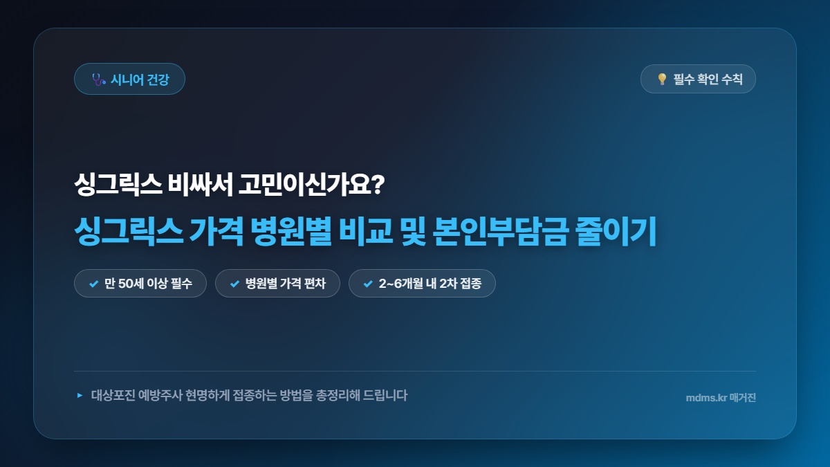 2026년 싱그릭스 가격 병원별 비교 및 본인부담금 줄이기 총정리