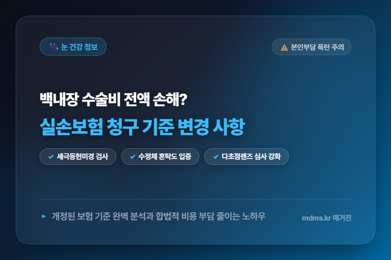 모르면 전액 손해! 2026년 백내장 수술 실손보험 청구 기준 변경 사항 및 본인부담금 감면 비법