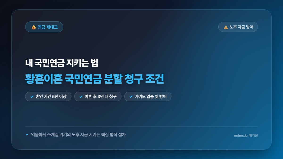 2026년 황혼이혼 국민연금 분할 청구 조건 및 내 연금 방어 필수 법적 절차 총정리