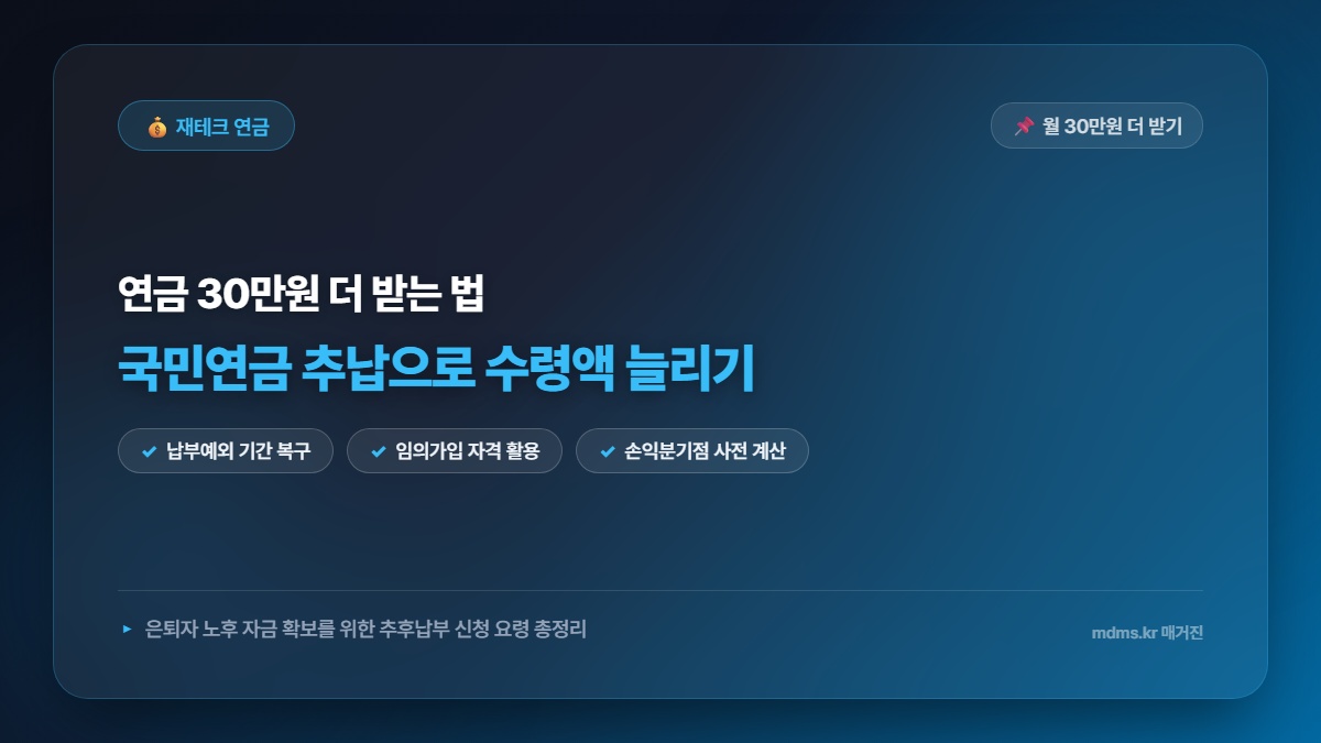 모르면 전액 손해! 60대 은퇴자 국민연금 추납으로 월 수령액 30만원 더 늘리는 신청 요령
