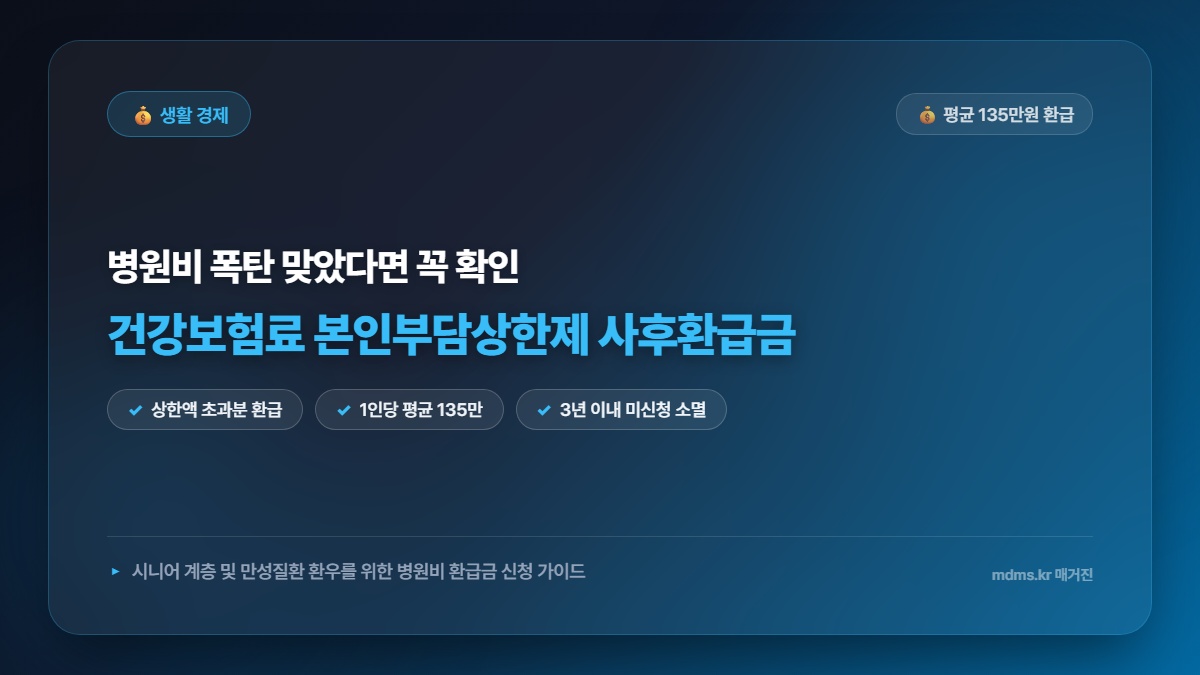 모르면 전액 손해! 건강보험료 본인부담상한제 사후환급금 1인당 평균 135만원 조회 및 환급 신청 가이드