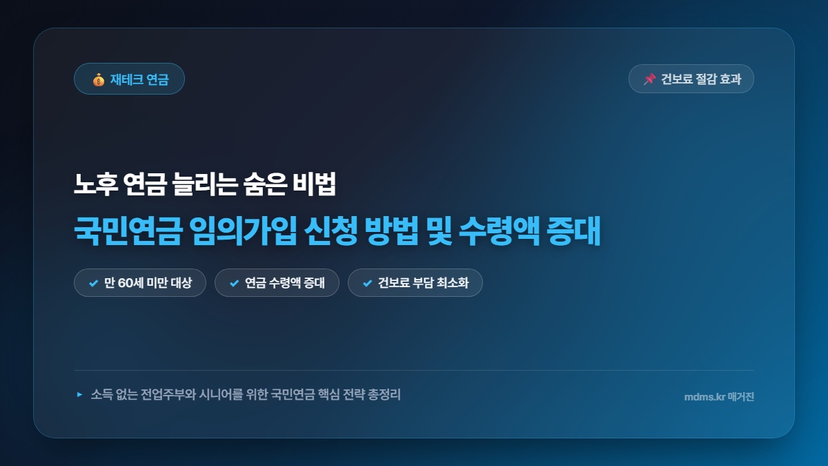 2026년 국민연금 임의가입 신청 방법 및 수령액 증대 건보료 절감 효과 총정리