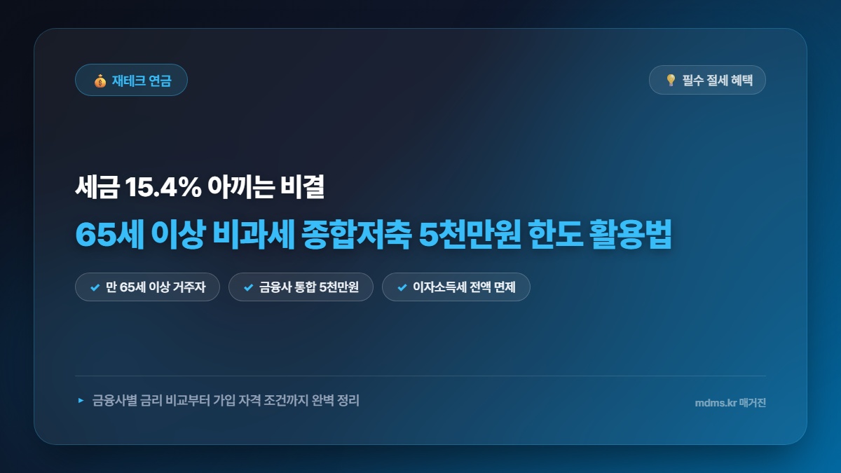 65세 이상 비과세 종합저축 5천만원 한도 채우는 금융사별 금리 및 가입 자격 총정리
