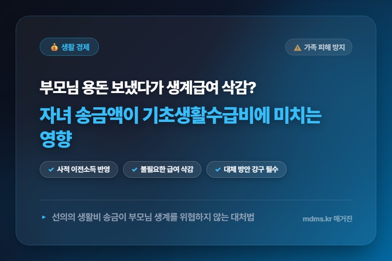 기초생활수급자 부모님에게 자녀가 돈 부치면 생기는 생계급여 삭감 폭 총정리