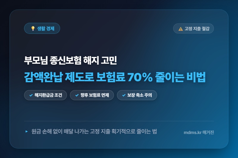 부모님 종신보험 리모델링: 감액완납 제도로 매달 나가는 보험료 70% 줄이는 비법