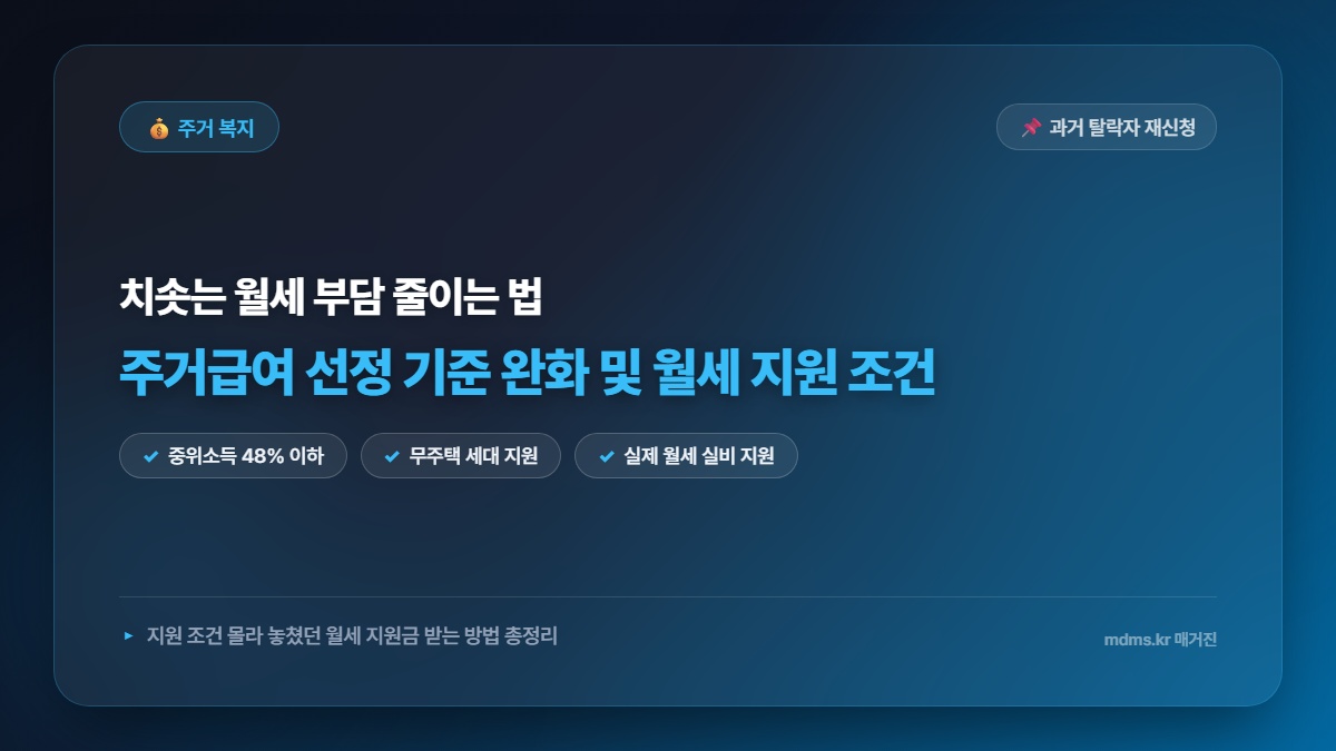 주거급여 수급자 선정 기준 완화: 무주택 세대를 위한 월세 지원 조건 및 신청 방법 총정리