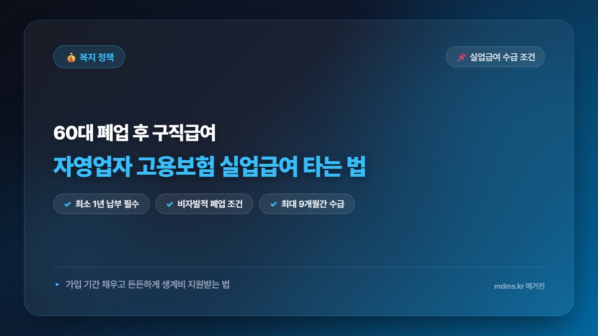 60대 자영업자 폐업 후 고용보험 가입 기간 채워 실업급여 타는 법 2026 완벽 가이드