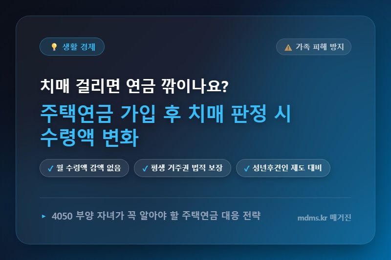 주택연금 가입 중 치매 판정받으면 월 수령액 깎이나요? 감액 여부 및 2026년 대응 총정리