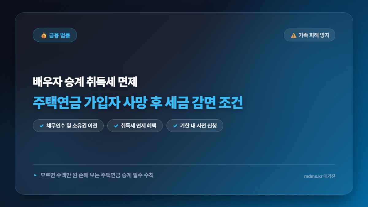 모르면 수백만 원 손해! 주택연금 가입자 사망 후 배우자 승계 취득세 면제받는 조건과 신청 방법