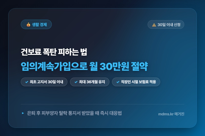 건강보험료 피부양자 탈락 통지서 받았을 때 30일 이내 임의계속가입 신청으로 월 30만원 절약법