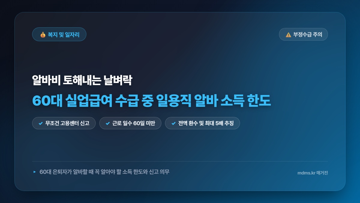 모르면 전액 환수! 60대 실업급여 수급 중 일용직 알바 소득 한도 넘으면 생기는 일
