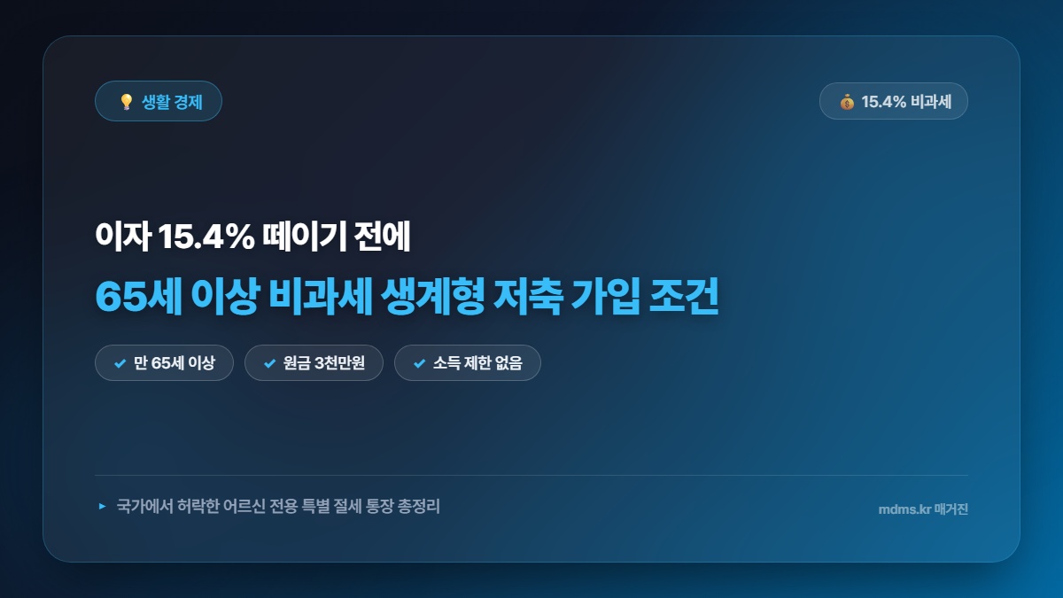 아직도 몰라 세금 폭탄 맞았나? 65세 이상 무조건 이득 보는 2026 비과세 생계형 저축 가입 총정리
