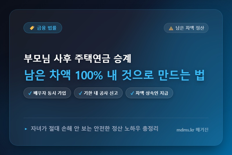주택연금 가입 중 부모 사망 시 자녀 승계 절차 및 남은 차액 정산 손해 안 보는 법