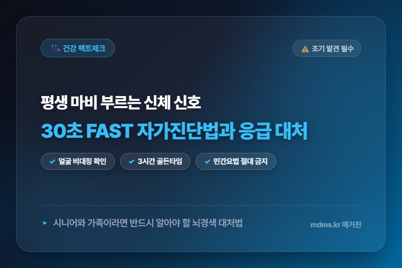 뇌경색 전조증상 놓치면 평생 마비, 30초 FAST 자가진단법과 응급 대처