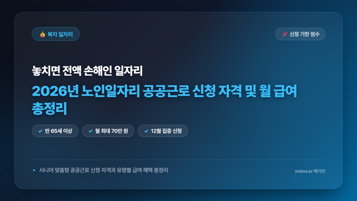 모르면 전액 손해! 2026년 노인일자리 공공근로 여기 신청 자격 및 월 급여 총정리